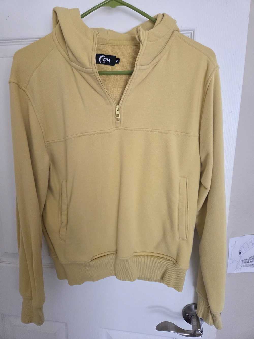ZYIA Half-Zip Hooded Pullover Jacket in Mustard Yellow